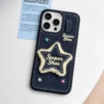 New Embroidery Flower Cover for iPhone: Fashionable Winter Aesthetic Fuzzy Plush Shockproof Case