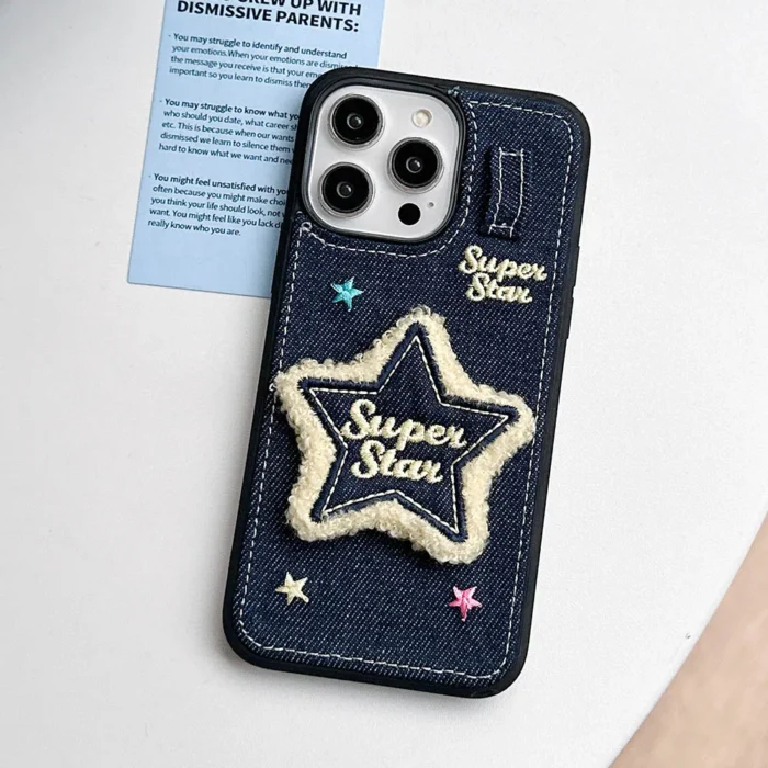 New Embroidery Flower Cover for iPhone: Fashionable Winter Aesthetic Fuzzy Plush Shockproof Case