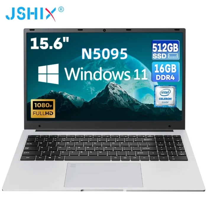 15.6 Inch Celeron N5095 Gaming Laptop: 16GB DDR4 RAM, 512GB SSD + 1TB SSD, Windows 11, IPS Display, 2.4G/5G WiFi, One Key Fingerprint Unlock