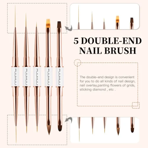 Dual-Ended Nail Art Brush Set – 5PCS for 10 Brush Designs