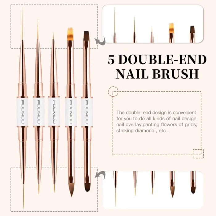 5-piece Dual End (making it 10 brushes) Nail Art Brush Set - 365-Day Warranty Included!