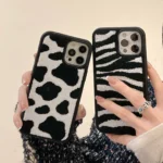 Korean INS Towel Cloth Zebra & Cow Pattern Case for iPhone 14, 13 Pro Max, Plus Back Phone Cover for 12, 11 Pro Max, X, XS Max