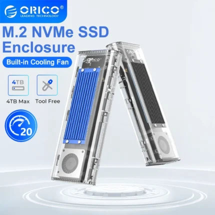 ORICO M.2 NVME SSD Case Enclosure: Cooling Fan, USB 3.2 Thunderbolt 4 NVME Adapter, Tool-Free, 4TB Capacity, for PCIe M Key SSDs, Compatible with Computers