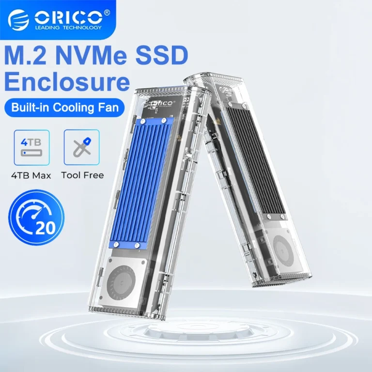 ORICO M.2 NVME SSD Case Enclosure: Cooling Fan, USB 3.2 Thunderbolt 4 NVME Adapter, Tool-Free, 4TB Capacity, for PCIe M Key SSDs, Compatible with Computers