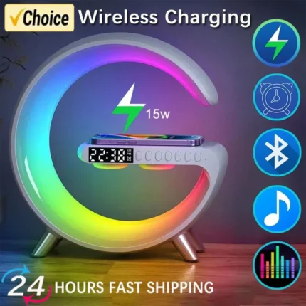Wireless Charger 3 In 1 Multifunction Pad Stand Speaker RGB Night Light Fast Charging Station