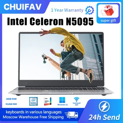 15.6 Inch Laptop: Intel Celeron N5095, 16GB RAM, 512GB SSD, Windows 11