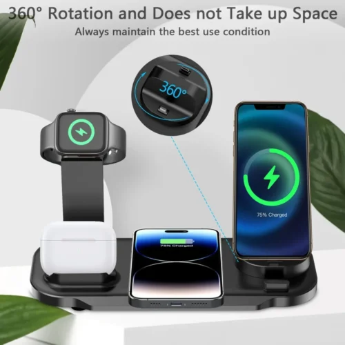 3-in-1 Wireless Charger Stand, Fast Charging Dock for iPhone, Samsung, Apple Watch, and AirPods Pro