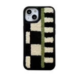 Luxury Winter Plaid Plush Phone Case for iPhone Warm Cloth Fabric Fur Shockproof Soft Tpu Cover