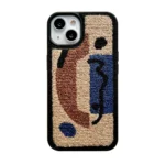 Geometric Splicing Embroidery Fluffy Plush Phone Case for iPhone Plus Fuzzy Wool Fabrics Cover