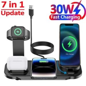 7-in-1 30W Wireless Charger Stand: iPhone, Samsung, Xiaomi, Apple Watch, AirPods Pro - Fast Charging Dock- Amazing Warranty Included!!!