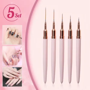 Great Nail Art Liner Brush Sets with Fine Hair for Perfect Designs / Sizes: 7/9/11/15/25mm/ DIY Drawing Pen UV Gel Painting Brushes