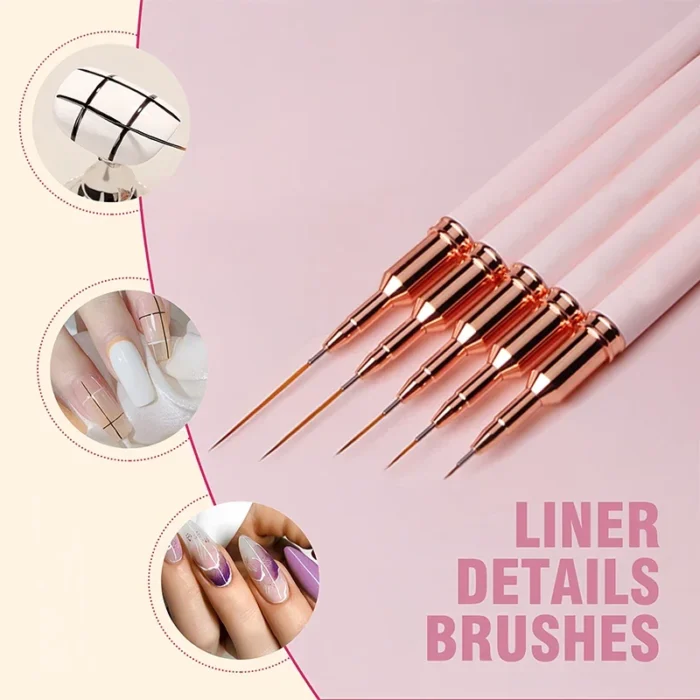 Great Nail Art Liner Brush Sets with Fine Hair for Perfect Designs / Sizes: 7/9/11/15/25mm/ DIY Drawing Pen UV Gel Painting Brushes