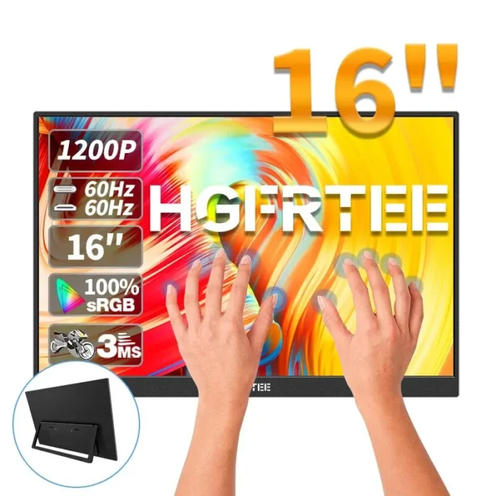 HGFRTEE 16inch Touch Screen Portable Monitor 16:10 100%sRGB 300Cd/m² Extended Display for Laptop Type-C HDMI-Compatible