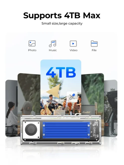 ORICO M.2 NVME SSD Case Enclosure: Cooling Fan, USB 3.2 Thunderbolt 4 NVME Adapter, Tool-Free, 4TB Capacity, for PCIe M Key SSDs, Compatible with Computers