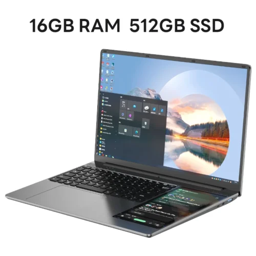 Dual Screen Gaming Laptop: 15.6″ IPS + 7” Touch, Windows 11, Intel Celeron N5095, 16GB RAM, 512GB SSD, Notebook Computer