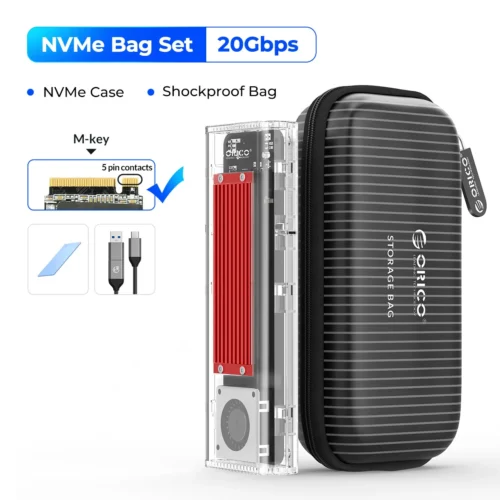 ORICO M.2 NVME SSD Case Enclosure: Cooling Fan, USB 3.2 Thunderbolt 4 NVME Adapter, Tool-Free, 4TB Capacity, for PCIe M Key SSDs, Compatible with Computers