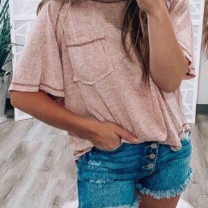 Dusty Pink Loose T-Shirt with Stylish Exposed Seam Detail