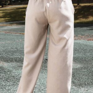 Khaki Stripe Loose Straight Pants with Elastic Waist