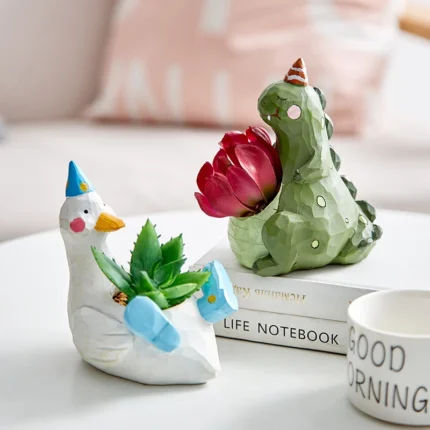 Cute Animal Flower Pots – Dinosaur and Elephant Planters for Succulents, Fairy Garden Ornaments, Home Desktop Decoration
