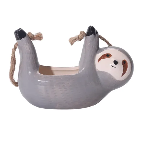 Funny Hanging Sloth Plant Pot – Ceramic Hanging Flower Pot for Succulents and Décor