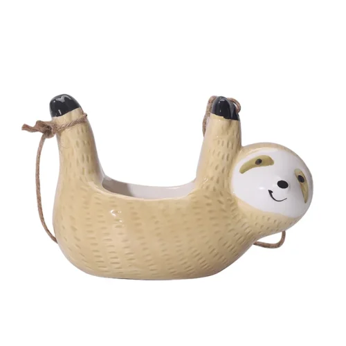 Funny Hanging Sloth Plant Pot – Ceramic Hanging Flower Pot for Succulents and Décor