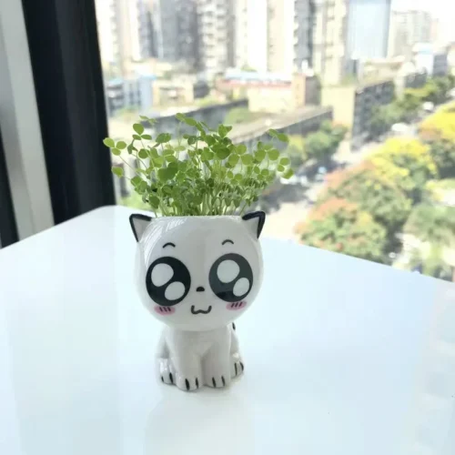 Ceramic Flowerpot – Mini Cat-Shaped Cartoon Cute Potted Plant for Desktop Décor
