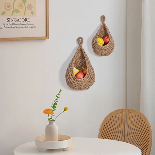 Eco-Friendly Hanging Basket for Fruits and Vegetables – Boho Kitchen Wall Storage