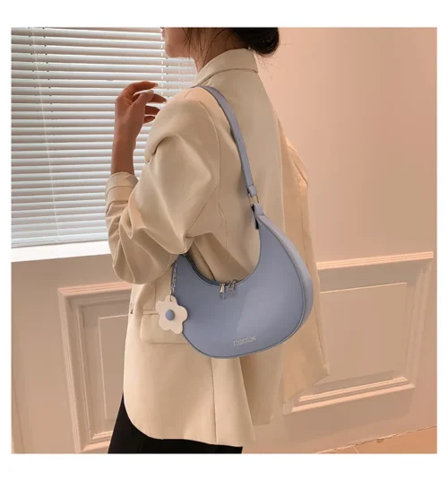 Elegant Women’s Half Moon Bag | Color Contrast Shoulder Handbag