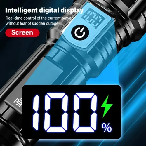 Powerful White LED Flashlight – Torch with Power Display for Outdoor Tactical Use