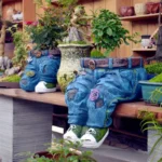 Jeans Resin Flower Pot – Garden Art and Resin Crafts for Unique Potted Plants