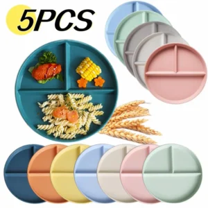 Eco-Friendly Wheat Straw Divided Dinner Plate | Reusable Fruit Salad Round Plate with Portion Control Compartments for Kids and Adults