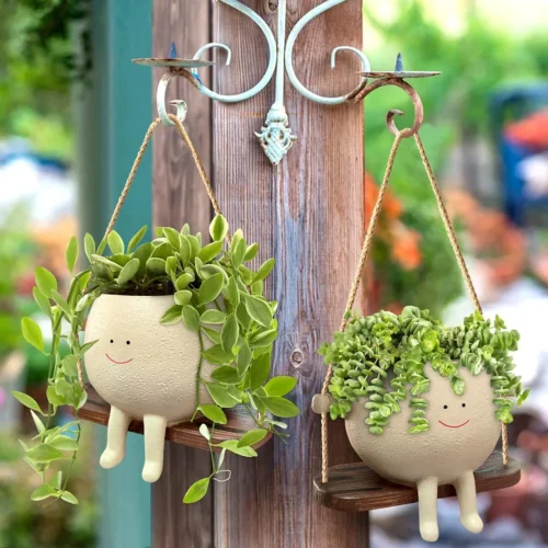 Charming Cute Swing Succulents Pots – Creative Wall Hanging Head Planter