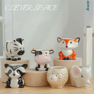 Cartoon Fox Zebra Sheep Cow Mini Pot Succulents Plants Bonsai Pots Ceramic Animal Flower Pot Vintage Vase Home Garden Decoration