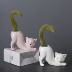 Cartoon Cat Flower Pot Vase: Cute Cat Tail Succulent Planting Pot made of Porcelain
