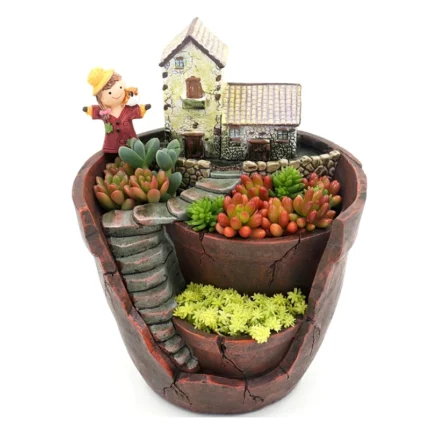 Retro Farmhouse Flower Pot – Decorative Planter for Succulents, Mini Bonsai Flowerpot for Fairy Garden and Home Desktop Decoration