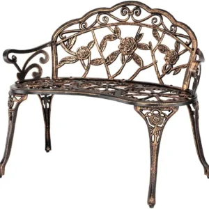 Antique Rose Metal Garden Bench – Outdoor Cast Iron & Aluminum Frame