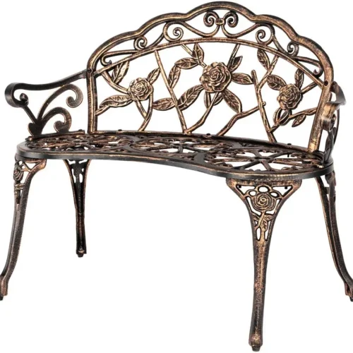 Antique Rose Metal Garden Bench – Outdoor Cast Iron & Aluminum Frame