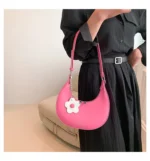 Women Texture Small Bag New Female Color Contrast Shoulder Underarm Half Moon Designer Luxury Handbag