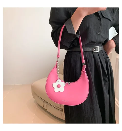 Elegant Women’s Half Moon Bag | Color Contrast Shoulder Handbag