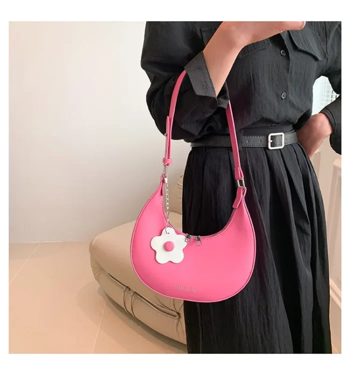 Women Texture Small Bag New Female Color Contrast Shoulder Underarm Half Moon Designer Luxury Handbag