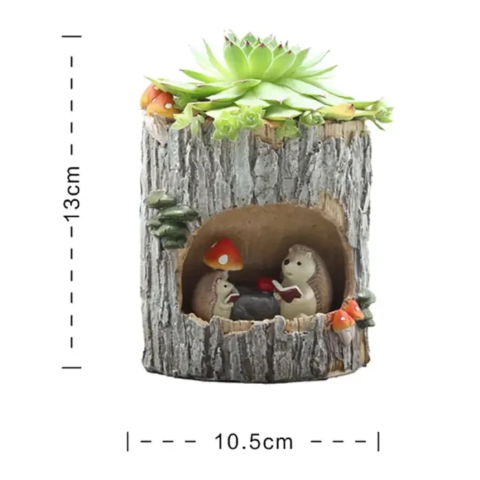 Cute Animal Planter – Succulent Pots with Drainage Hole, Tree Stump Design, Pen Holder for Garden