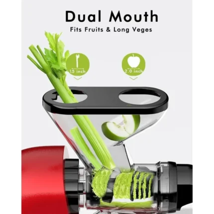Dual Feed Chute Cold Press Juicer| Slow Masticating Vegetable and Fruit Juice Maker - BPA-Free (Red)