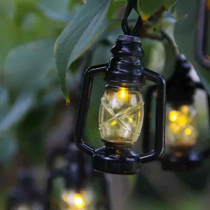 Solar Camping Lantern String Lights – Mini Kerosene Lamp Design, 8 Modes, 5M/6.5M/7.5M for Indoor and Outdoor Garden Holiday Decoration
