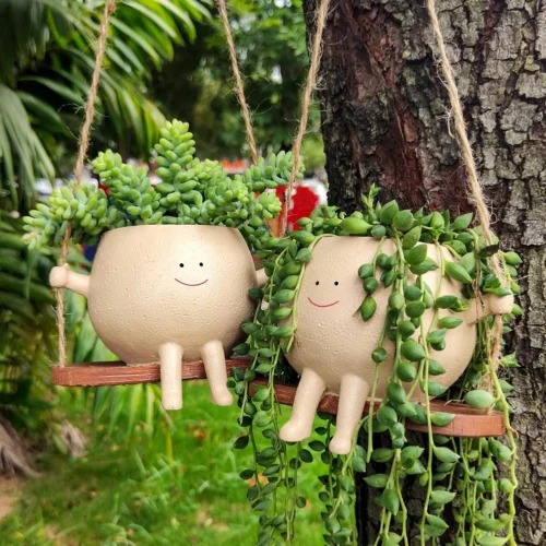 Charming Cute Swing Succulents Pots – Creative Wall Hanging Head Planter