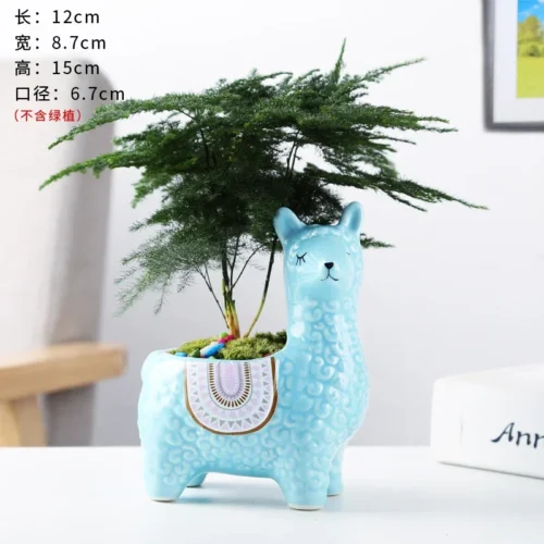 Cute Animal Shape Ceramic Succulent Planter – Adorable Alpaca Succulent Flower Pot