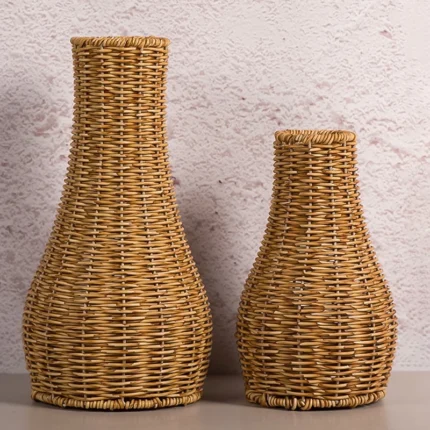 Retro Handmade Woven Vase – Imitation Rattan Flower Basket, Bouquet Holder for Wedding, Home, and Office Table Decoration