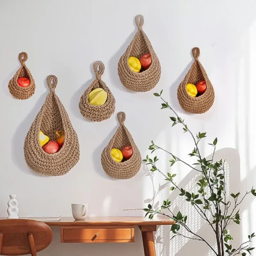Eco-Friendly Hanging Basket for Fruits and Vegetables – Boho Kitchen Wall Storage