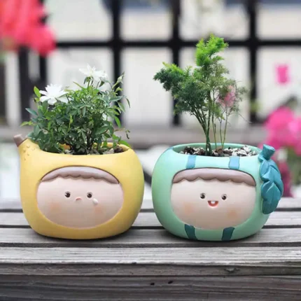 Mini Resin Succulent Flower Pot – Cute Cartoon Planter, Bonsai Plant Holder for Home, Office, and Desktop Decoration
