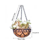 European Style Coconut Brown Iron Chain Hanging Basket – Creative Round Flowerpot for Green Plants and Chlorophytum Comosum