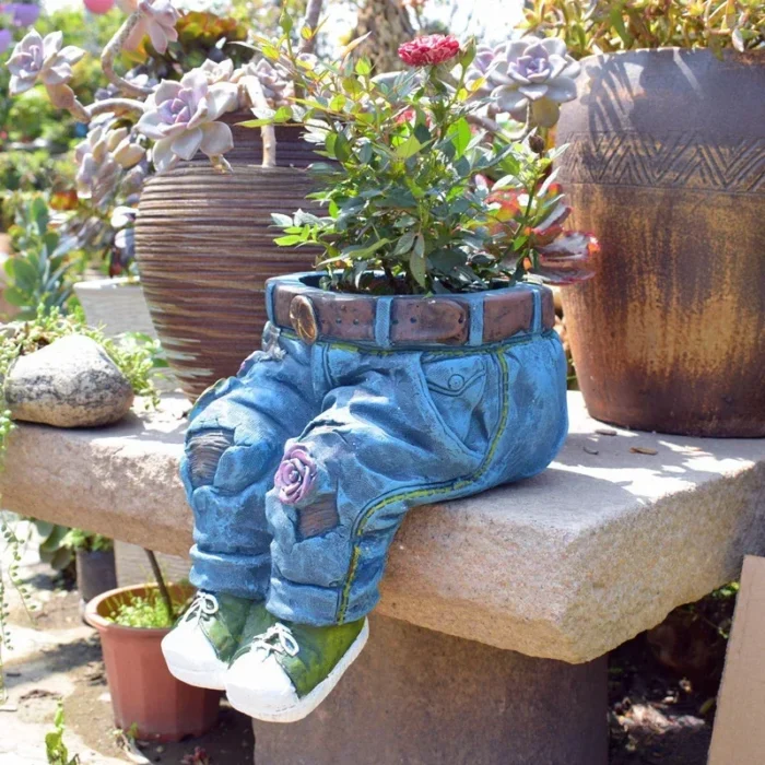 Jeans Resin Flower Pot – Garden Art and Resin Crafts for Unique Potted Plants